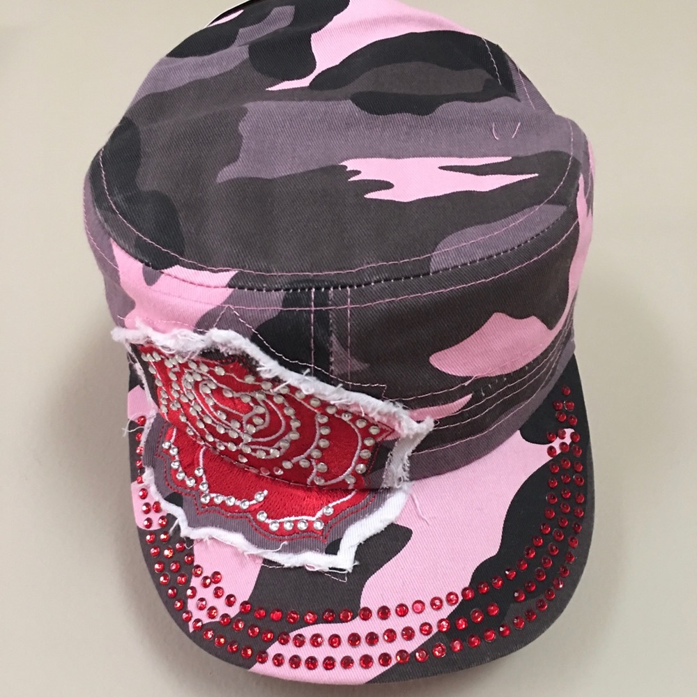 🌹Cameo Rose Fashion Cap With Rhinestones